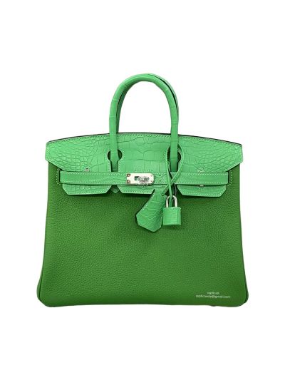 Hermes Birkin 25 Green Togo and Crocodile Leather Bag 25CM 524284