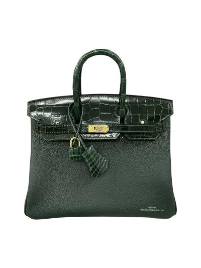 Hermes Birkin 25 Green Togo and Crocodile Leather Bag 25CM 524285