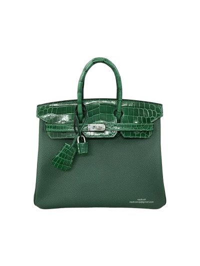 Hermes Birkin 25 Green Togo and Crocodile Leather Bag 25CM 524286
