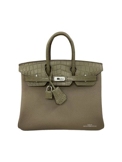 Hermes Birkin 25 Green Togo and Crocodile Leather Bag 25CM 524300