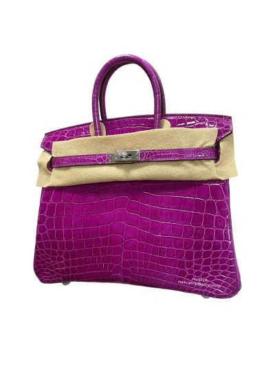 Hermes Birkin 25 Hermes Shiny Purple Crocodile Leather Birkin 25 Tote Bag 522639