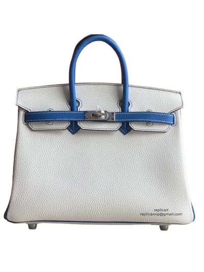 Hermes Birkin 25 Hermes Vip Birkin 25 Tote Bag White and Blue Togo Calf Leather 25x20x13CM 522671