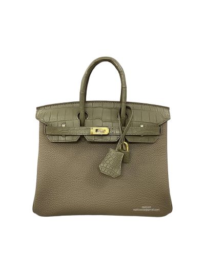 Hermes Birkin 25 Khaki Green Togo and Crocodile Leather Bag 25CM 524289