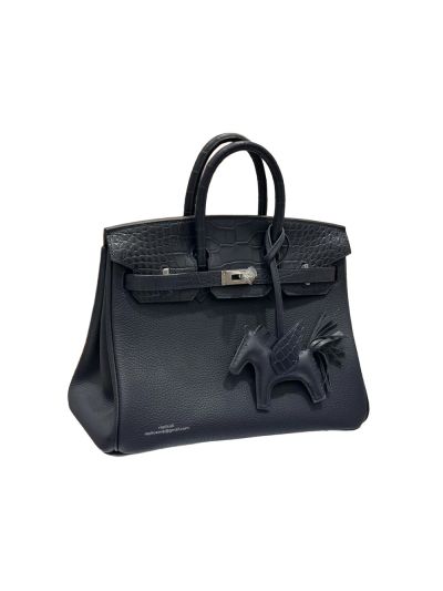 Hermes Birkin 25 Navy Blue Alligator Crocodile Touch and Togo Leather Bag 25CM 524465
