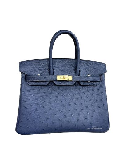 Hermes Birkin 25 Navy Blue Ostrich Leather Tote Bag 25CM 524702
