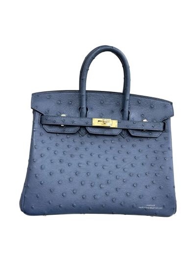 Hermes Birkin 25 Navy Blue Ostrich Leather Tote Bag 25CM 524704
