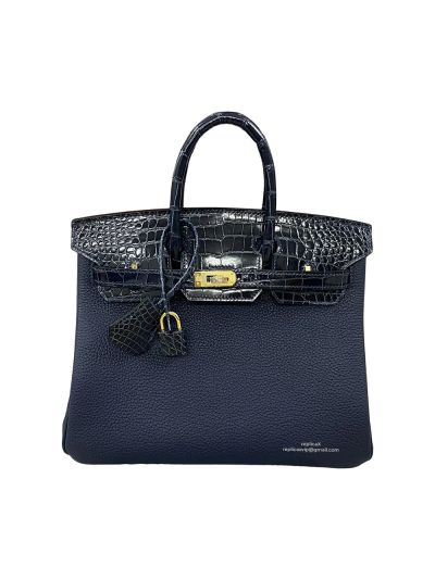Hermes Birkin 25 Navy Blue Togo and Crocodile Leather Bag 25CM 524287