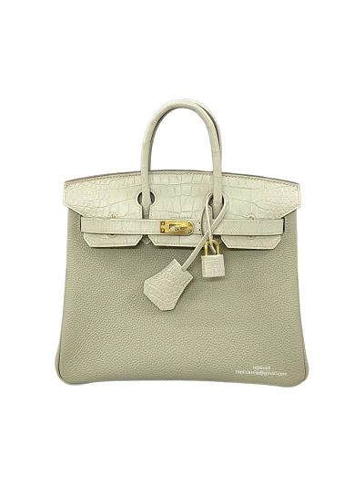 Hermes Birkin 25 Off White Togo and Crocodile Leather Bag 25CM 524292