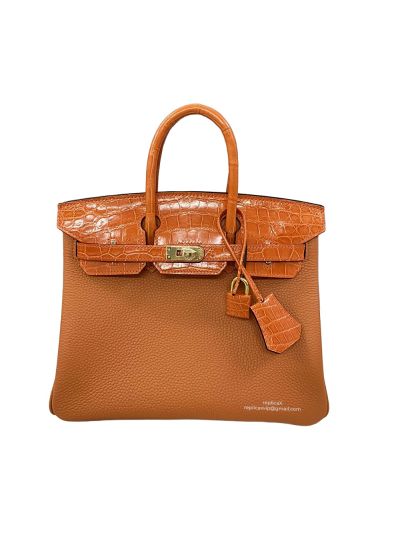 Hermes Birkin 25 Orange Togo and Crocodile Leather Bag 25CM 524291