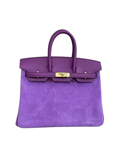Hermes Birkin 25 Purple Swift and Suede Leather Tote Bag 25CM 524903