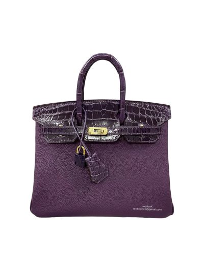 Hermes Birkin 25 Purple Togo and Crocodile Leather Bag 25CM 524295