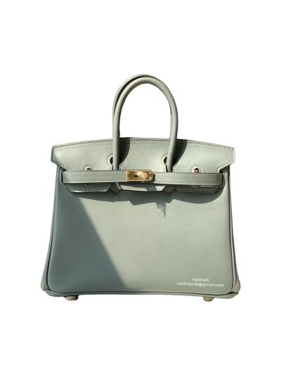 Hermes Birkin 25 Tote Shoulder Bag Light Blue Swift Calfskin 25MM 522433
