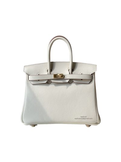 Hermes Birkin 25 Tote Shoulder Bag White Swift Calfskin 25MM 522431