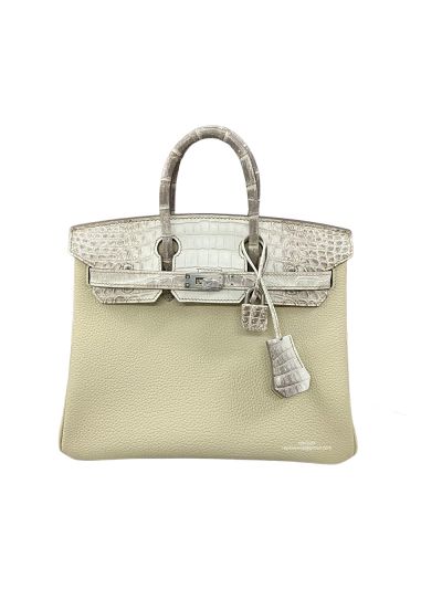 Hermes Birkin 25 White Togo and Crocodile Leather Bag 25CM 524303