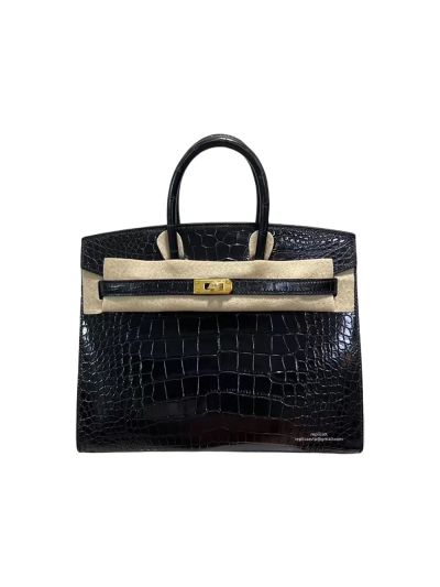 Hermes Birkin 25CM Black Crocodile Leather Bag 524310