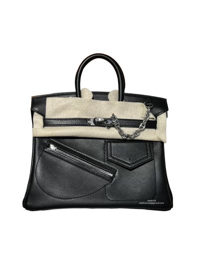 Hermes Birkin 25CM Black Swift Leather Bag with Pocket 524335