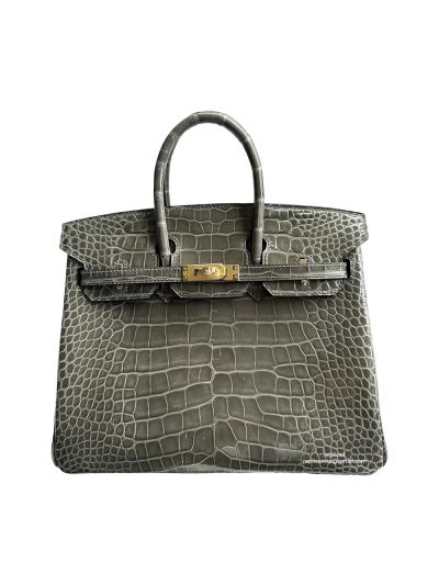 Hermes Birkin 25CM Crocodile Leather Bag Gray 524366