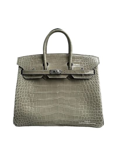 Hermes Birkin 25CM Crocodile Leather Bag Grey 524365