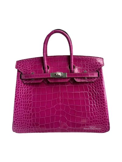 Hermes Birkin 25CM Fuchsia Pink Crocodile Leather Bag 524363