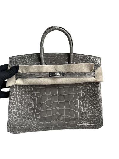 Hermes Birkin 25CM Grey Crocodile Leather Bag 524367