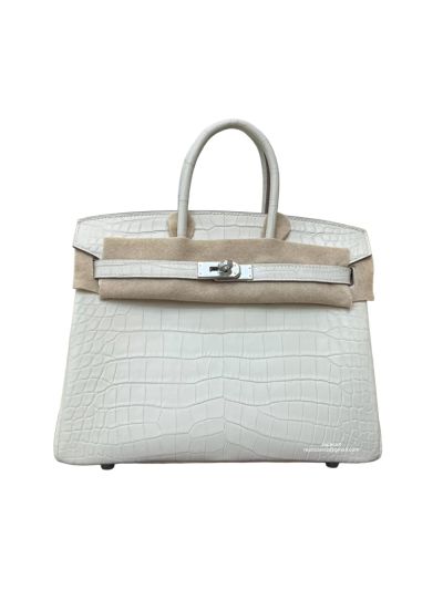 Hermes Birkin 25CM White Crocodile Leather Bag 524334