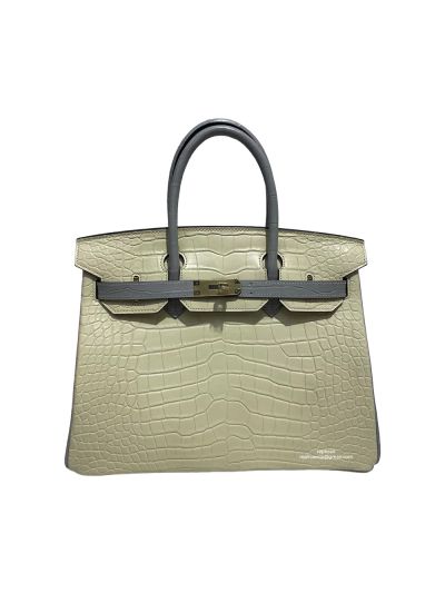Hermes Birkin 30 Beige Gray Crocodile Leather Tote Bag 30CM 524597