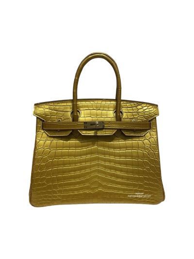 Hermes Birkin 30 Gold Metallic Crocodile Leather Tote Bag 30CM 524590