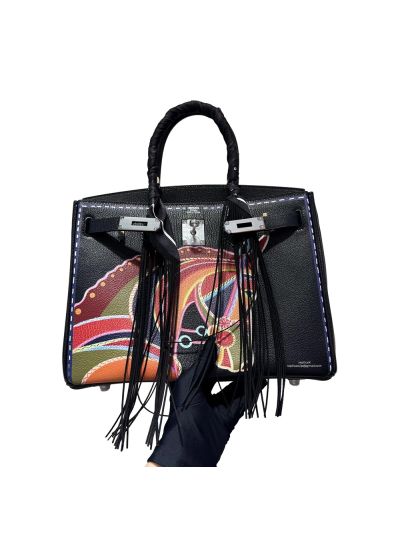 Hermes Birkin 30 Hand Painted Black Leather Bag 30CM 524926