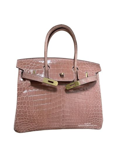Hermes Birkin 30 Hermes Shiny Pink Crocodile Leather Birkin 30 Tote Bag 522638