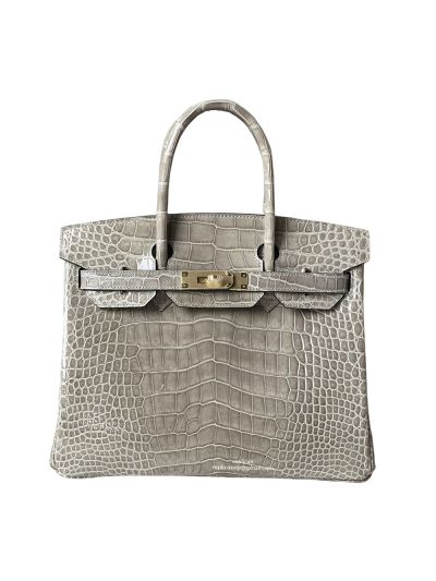Hermes Birkin 30 Hermes Vip Birkin 30 Tote Bag Gray Shiny Crocodile Leather 522661