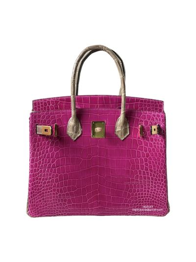Hermes Birkin 30 Hermes Vip Birkin 30 Tote Bag Purple and Gray Shiny Crocodile Leather 522660