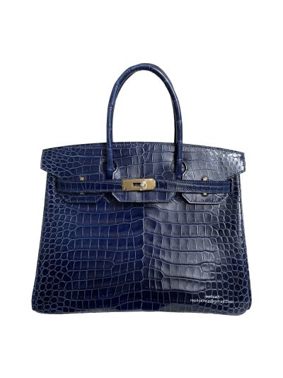 Hermes Birkin 30 Navy Blue Crocodile Leather Tote Bag 30CM 524596