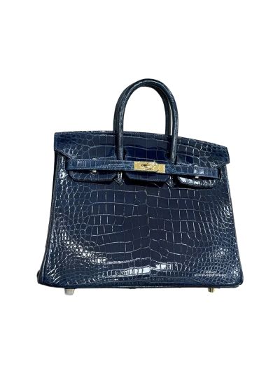 Hermes Birkin 30 Navy Blue Shiny Niloticus Crocodile Leather Tote Bag 30CM 524696