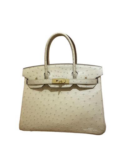 Hermes Birkin 30 Ostrich Leather Bag Off White 30CM 524457