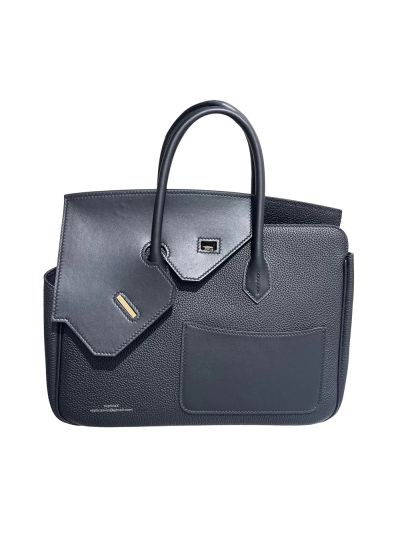 Hermes Birkin 30 Patchwork Leather Tote Bag Black 30CM 524774
