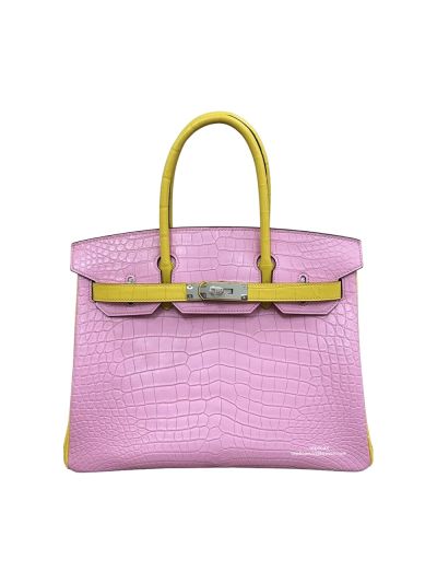 Hermes Birkin 30 Pink Yellow Crocodile Leather Tote Bag 30CM 525234