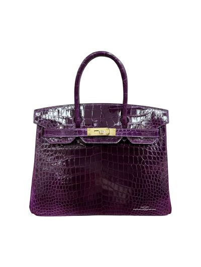 Hermes Birkin 30 Purple Shiny Niloticus Crocodile Leather Tote Bag 30CM 524697