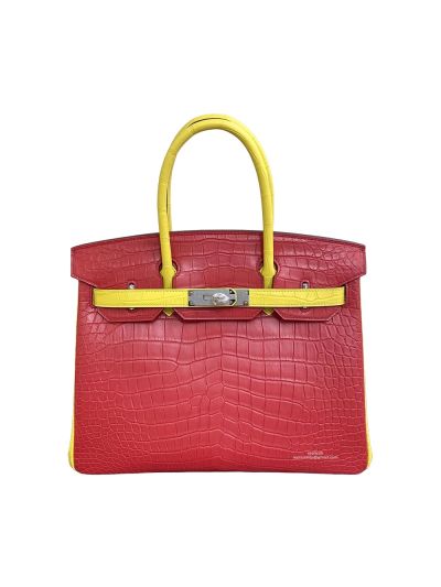 Hermes Birkin 30 Red Yellow Crocodile Leather Tote Bag 30CM 525233