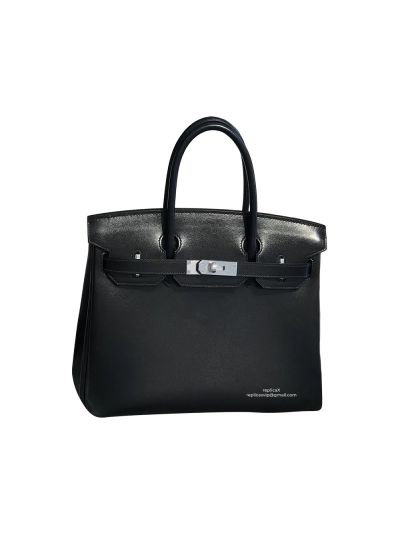 Hermes Birkin 30 So Black Shiny Box Calf Leather Tote Bag 525029