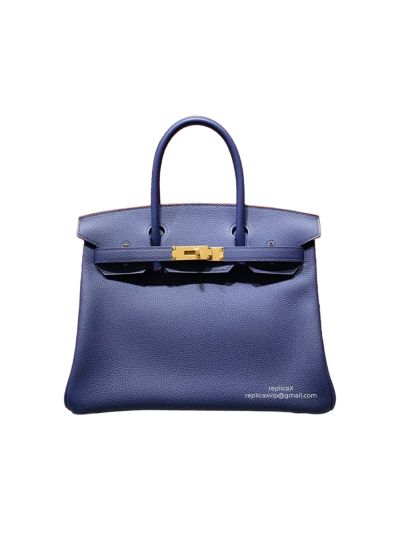 Hermes Birkin 30 Tote Bag Blue Togo Calfskin Leather 522506