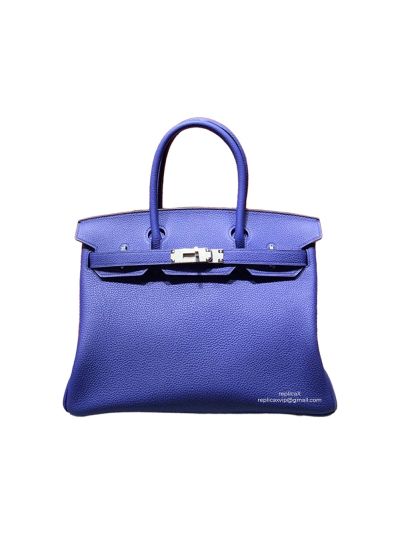 Hermes Birkin 30 Tote Bag Blue Togo Calfskin Leather 522511