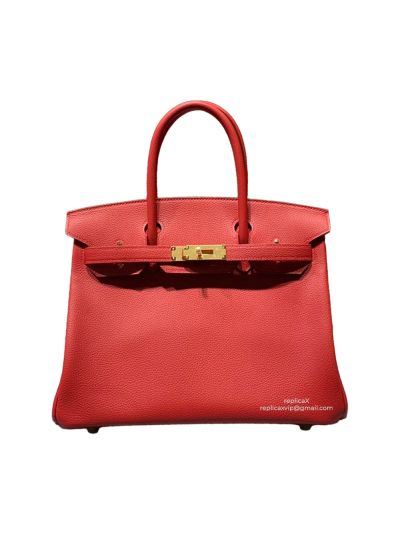 Hermes Birkin 30 Tote Bag Red Togo Calfskin Leather 522517