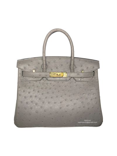 Hermes Birkin 30 Vip Hand Stitching Top Handle Bag Gray Ostrich Leather 30x16x23CM 522501