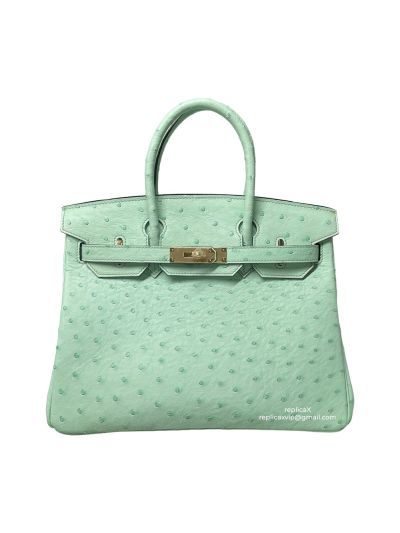 Hermes Birkin 30 Vip Hand Stitching Top Handle Bag Mint Green Ostrich Leather 30x16x23CM 522500