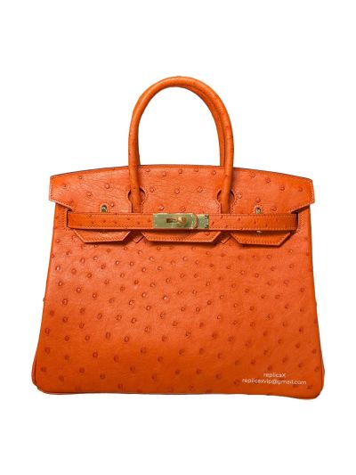 Hermes Birkin 30 Vip Hand Stitching Top Handle Bag Orange Ostrich Leather 30x16x23CM 522504