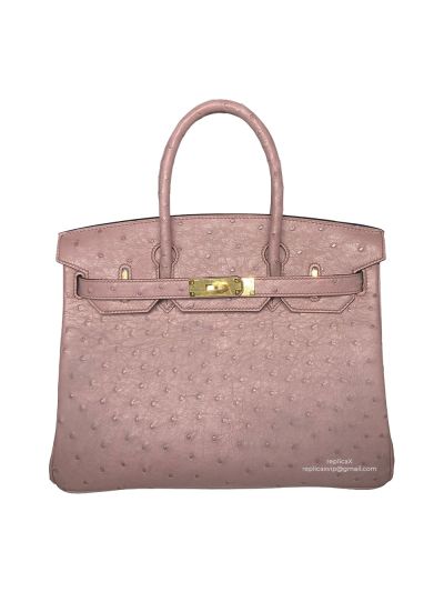 Hermes Birkin 30 Vip Hand Stitching Top Handle Bag Pink Ostrich Leather 30x16x23CM 522502