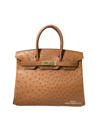 Hermes Birkin 30 Vip Hand Stitching Top Handle Bag Tan Ostrich Leather 30x16x23CM 522498