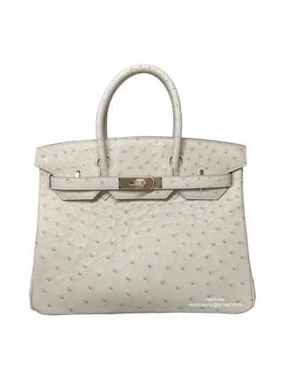 Hermes Birkin 30 Vip Hand Stitching Top Handle Bag White Ostrich Leather 30x16x23CM 522499