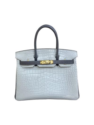 Hermes Birkin 30 White Black Alligator Crocodile Leather Tote Bag 30CM 524515