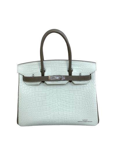 Hermes Birkin 30 White Grey Alligator Crocodile Leather Tote Bag 30CM 524517